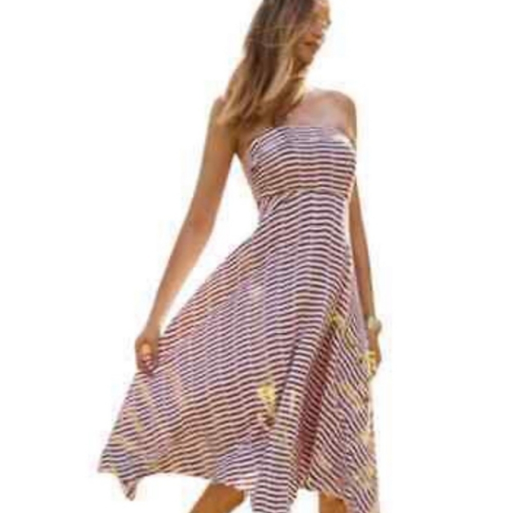 Anthropologie Maeve Striped Strapless Dress Size M